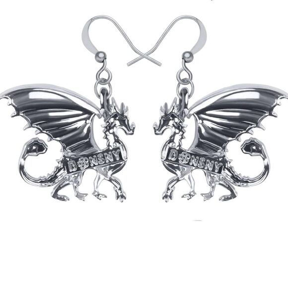 Silver and Multicolor Enamel Mythical Dragon Dangling French Wire Hook Earrings - Picture 5 of 5